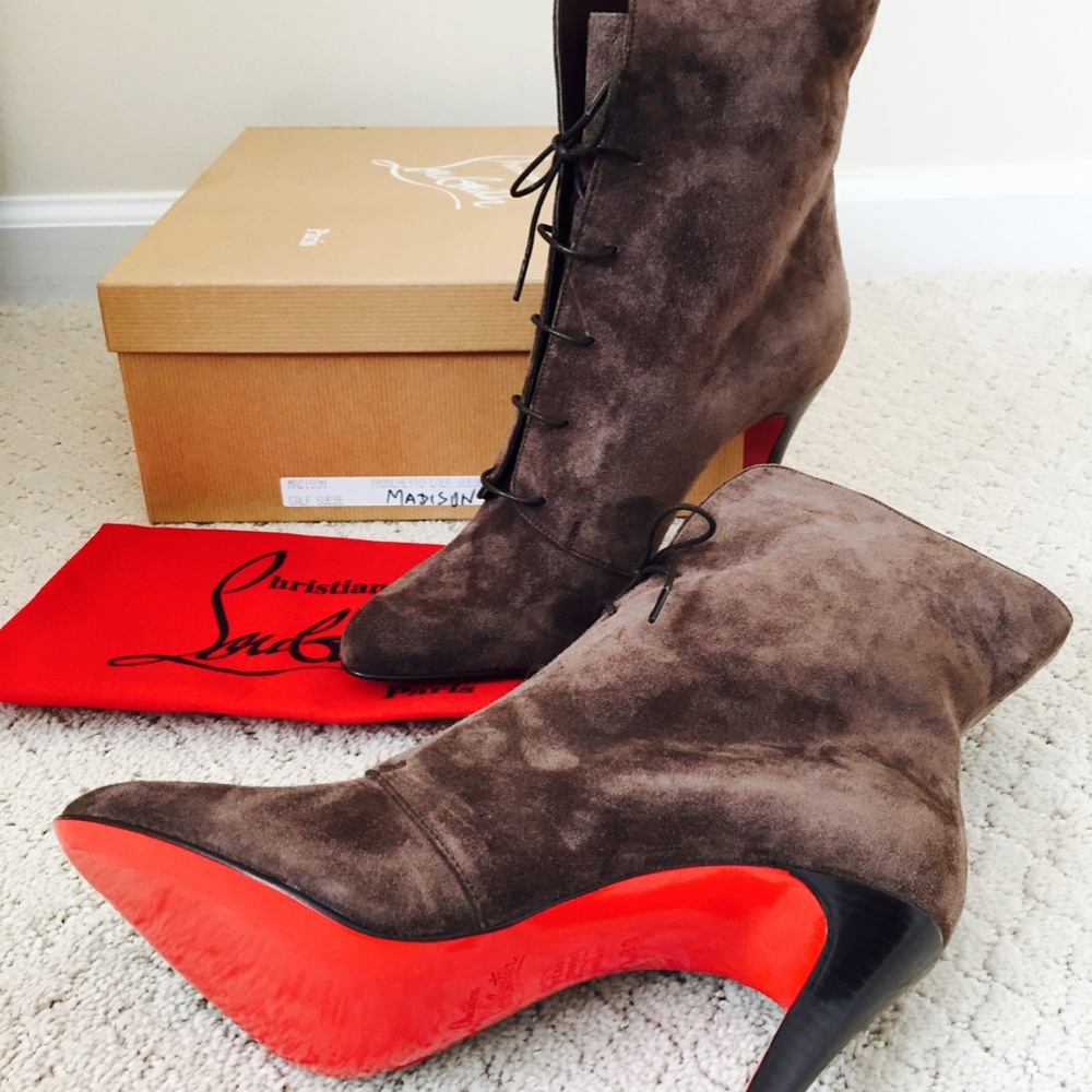 Christian Louboutin Grey suede lace up boots UK 39